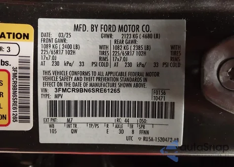 2025 Ford Bronco Sport Big Bend from USA, damaged, VIN 3FMCR9BN6SRE61265